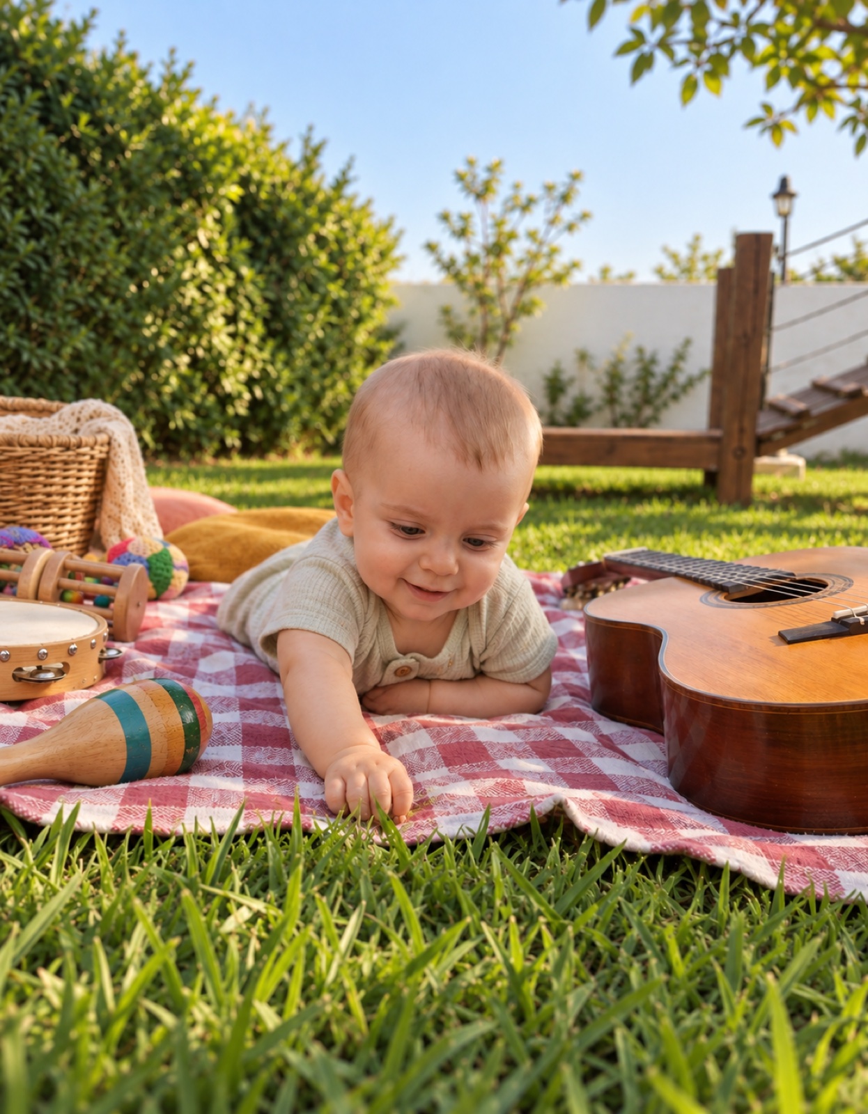 Famílias em roda de música ao ar livre na Casa do Ninho